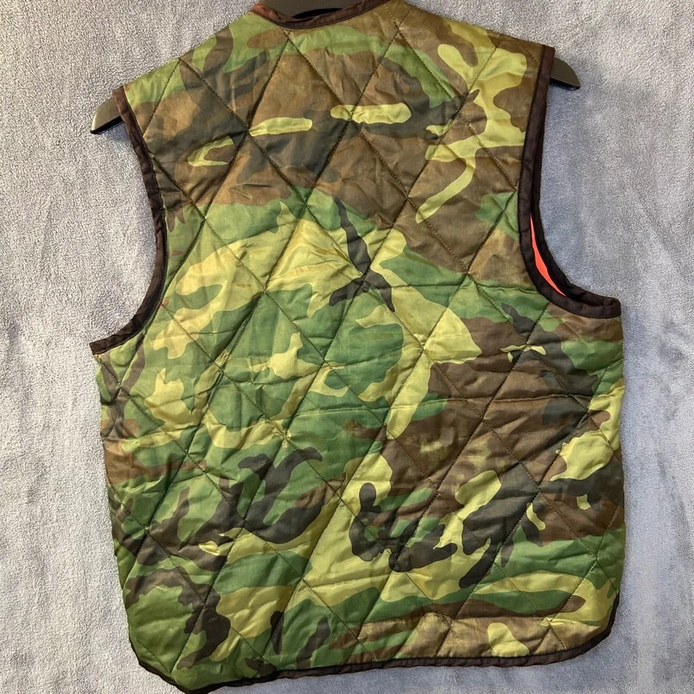 Vintage Reversible Camo Blaze Orange Mens Medium Quilted Hunting Vest USA Made